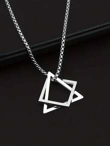 1pc Men's Unique Triangle & Square Geometric Pendant Necklace, Minimalist Geometric Design Necklace, Versatile Choker - Multicolor - View 4