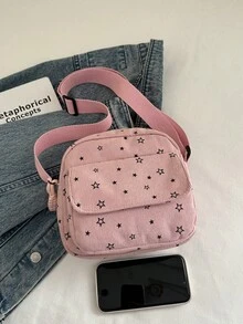 1pc Minimalist Fashion Star Pattern Square Bag, With 3D Outer Pocket, Camera Pouch And Adjustable Long Shoulder Strap, Suitable For Crossbody Or Shoulder Carry, Ideal For Women Casual Daily And Student Use - Pink - View 5