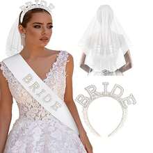 3pcs/Set New Bridal Party Headband, Pearl Headpiece, Wedding Bachelorette Party Essential Shoulder Veil Headwear - Multicolor - View 1