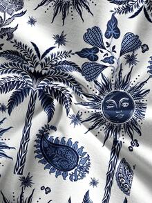 Women's 2 Pieces Floral Print Casual Outfit, Slit Ruffle Drawstring Beach Vacation Summer - Blue and White - View 8