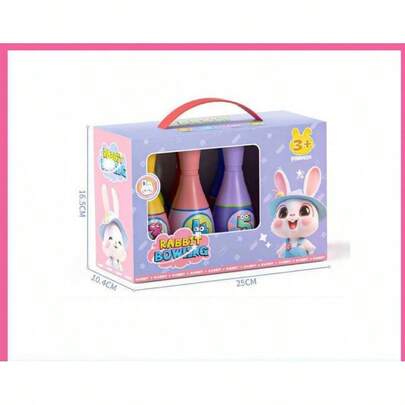 Juego de bolos de plástico con diseño de conejo para niños, juguete para jugar en interiores
