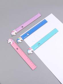1 pieza Regla de unicornio de madera, diseño hueco con patrón creativo de forma de corazón, estrella y luna, regla para exámenes escolares y ayuda para pintura y manualidades, artículos esenciales de vuelta a la escuela - Una pieza - Ver 5