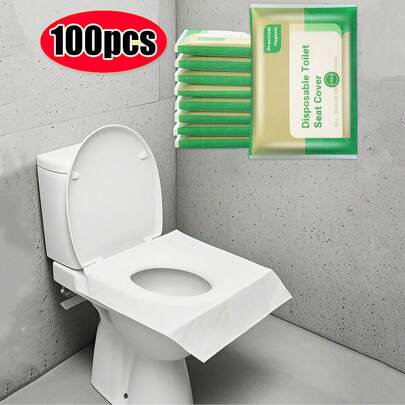 100片/50片装成人及儿童便携式一次性或可重复使用马桶座套，适用于飞机、公路旅行、露营、酒店，可放入洗漱包、化妆包、沙滩包、旅行包、书包、夏季用品、户外用品、酒店用品等。