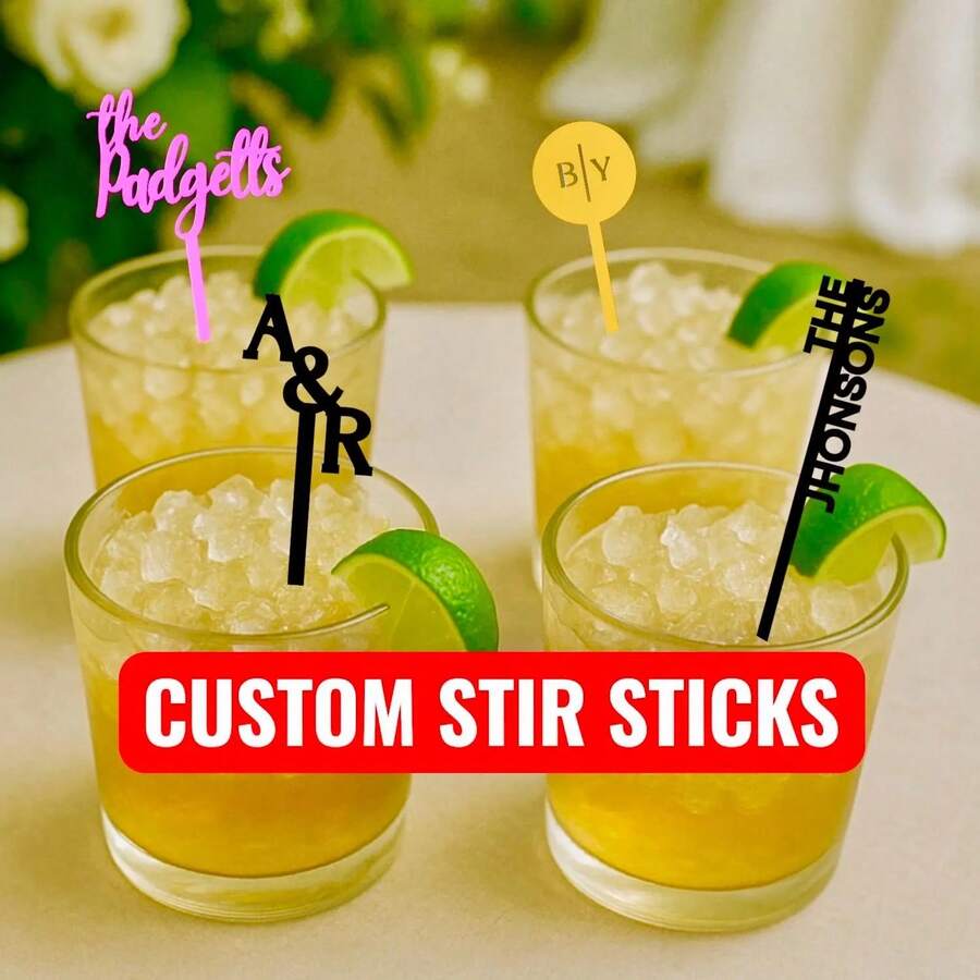 Custom Personalized Drink Stirrers,Elegant Cocktail Stir Sticks For Weddings, Parties, Anniversaries, Special Events,Custom Name & Text Cocktail Sticks,Wedding Drink Stirrers. - R-wedding Drink Stirrer (Model E) - View 1