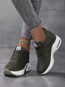 Zapatillas deportivas para mujer, cómodas, versátiles, de suela gruesa, transpirables y con aumento de altura. - verde militar - Ver 3