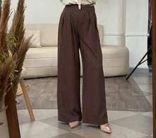 DAZY Pantalones anchos y sueltos de unicolor casual para mujer con cordón y cremallera, para otoño - Café integral - Ver 5