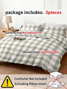 三件套格子印花被套，超柔软透气的超细纤维面料，四季皆宜，可机洗，不易褪色、起球、缩水和起皱，适合简约、可爱、复古风格的卧室，适用于特大号/大号/标准双人床，是居家、宿舍、公寓、酒店、度假屋和送礼的理想之选。 - 彩色 - 查看 9