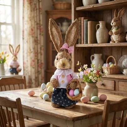 1 pieza Decoración realista de conejo de Pascua artificial, decoración del hogar para fiestas