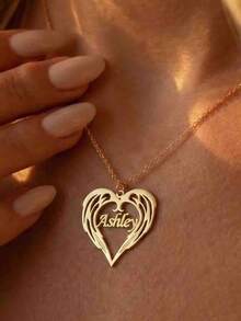 Customized Angel Wings Necklace With Personalized Name Pendant, Delicate Clavicle Chain, Unique Gift For Girlfriend, Best Friend, Valentine's Day, Mother's Birthday, Minimalist Design - Multicolor - View 10