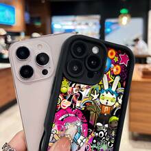 Personajes coloridos sobre fondo de grafiti. Esta elegante funda es compatible con Samsung, Apple, VIVO, OPPO, , Transsion, ,  y Honor. Fabricada en silicona TPU, ofrece protección contra golpes y caídas, además de una sensación superior. Es un regalo ideal para familiares, amigos y seres queridos, y la opción perfecta para San Valentín y Año Nuevo. - Negro - Ver 4