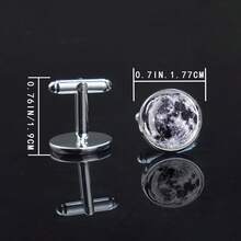 1 pereche butoni cu model Cosmic Planet pentru bărbați, stil simplu, din aliaj de sticlă, butoni clasici, accesorii de ținută formală, perfecți pentru nuntă, cină de afaceri și cadouri - Argint - Vizualizare 4