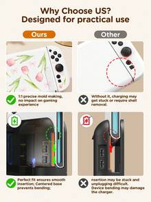 Ayotu 1 ốp bảo vệ TPU trong suốt siêu mỏng họa tiết hoa tulip hồng, phù hợp với Switch OLED/Switch/Switch Lite/New Switch 2 (2025) - Hỗ trợ thiết kế đế cắm, không cần tháo rời, chống rơi và chống bụi, nhiều màu sắc để lựa chọn. - Nhiều màu - Xem 7