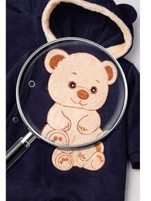 Maribaby Linens Luxury Baby Boy 2-Piece Going-Home Outfit, Bear Design, Navy Blue, Embroidered Plush Bear - 藏蓝色 - 查看 3