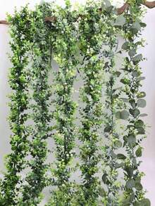 MEHELANY Guirnalda artificial de eucalipto de 5,83 pies/178 cm, 2/1 piezas de guirnalda y guirnalda de follaje verde artificial de dólar plateado, hojas de eucalipto falsas para decoración colgante, adecuado para decoración de bodas, hogar, fiestas, decoración de paredes, caminos de mesa, decoración de habitaciones, decoración de coronas DIY, Día de San Valentín, regalo de graduación y talla grande - verde - Ver 3
