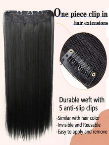 5pcs Straight/Wavy V-Shaped Hair Clips, Black Hair Extensions With 5 Clips For Daily Use - Multicolor - View 9