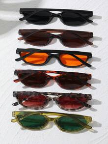Shadewire 6pcs New Oval Retro Multi-Color Fashionable Minimalist Fashion Glasses, Versatile Portable Accessories Suitable For Travel, Beach, Bar, Daily OutingsVintage Retro - 6pcs Black Tea Leopard Print Green - View 3