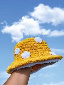 1pc Handmade Crochet Mushroom Design Beanie Hat, Cute Fairy Tale Little Red Riding Hood Style, Warm Knitted Cap For Autumn/Winter, Casual & Party Wear - Multicolor - View 19