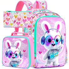 3PCS Girls Rabbit Backpack, 16" Kids Bookbag With Lunch Box, School Bag For Elementary Preschool Toddler - Spectacled Rabbit - Pink - View 11