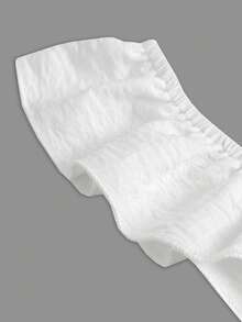 女士休闲简约日常百搭通勤可爱甜美浪漫性感度假沙滩方领荷叶边吊带收腰褶皱短款编织上衣，春夏白色 - 白色 - 查看 10