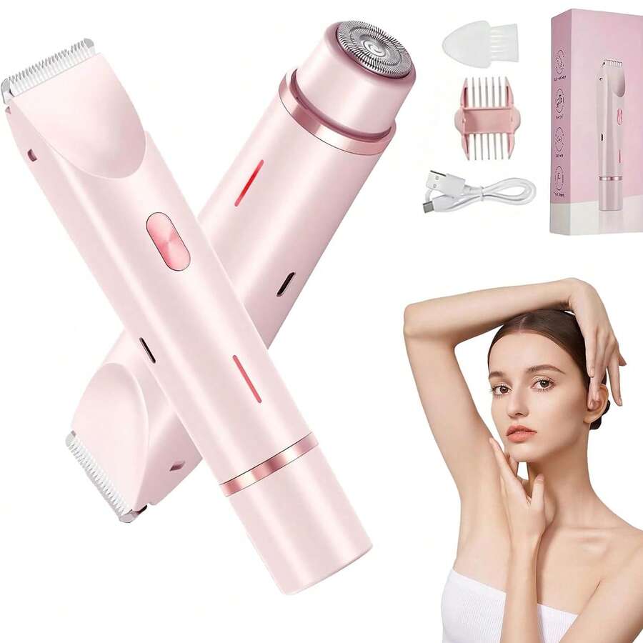 2025 Womens Shaver Dual-Head Bikini Trimmer For Women 2-In-1 Women's Body Shaver USB Charge Waterproof Painless Electric Razors For Silk Skin (Pink/Purple/Black/Blue) - Hồng - Xem 1