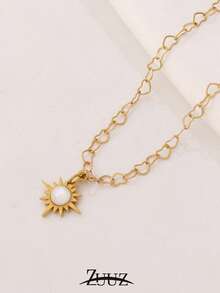 1pc Fashion Stainless Steel Necklace For Women Gold Plated Natural Stone Sun Charm Heart Chain Necklaces Party Best Friend Gifts - necklace - View 3