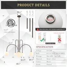 Lámpara de Araña Sputnik Café 6 Luces Lámpara de Araña Grande Moderna L40" Luz Colgante de Techo Larga de Mediados de Sio para Comedor con Pantallas de obo de Vidrio Esmerilado para Vestíbulo de-0003 - Marrón bronce(Brown Bronze) - Ver 3