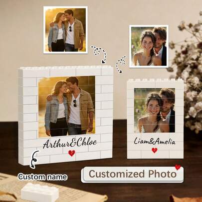 Customizable Building Block Photo Frame, Personalized Photo Puzzle, Couple Customized Building Blocks, Photo Customization, Valentine's Day Gift, Birthday Gift, Anniversary Gift, Couple Gift, Home Decor, Decoration, Souvenir, Reusable, Cute, High Quality, Birthday Gift, Wedding Anniversary, Graduation Memento, Mother's Day Father's Day Gift