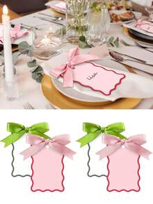6/24/48pcs Scallop Shape Name Place Cards With Ribbons, DIY Wedding Table Number Cards, Wedding Party Decorations (Pink) - Pink - View 9