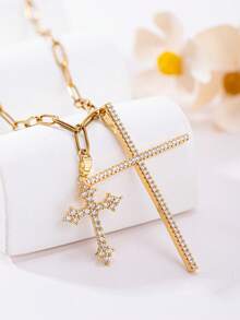 1件装奢华女士大十字架吊坠项链，不锈钢材质，适合日常佩戴和休闲聚会 - 銀色 - 查看 8