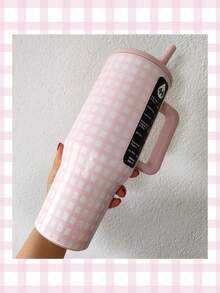 HYDROJUGs Traveler 40/1183 Ml Oz Pink Gingham Large Capacity Stainless Steel Water Bottle With Straw. Keep Pink By Your Side And Drink Plenty Of Water Today. With The Straw Down, Equipped With A Flip-Straw Lid For Smooth Sipping. It Is Very Suitable For Both Hot And Cold Drinks, Coffee, Tea, And Water. Perfect For Students And Office Workers, Sports, Outdoor Activities, Camping And Traveling. Gifts For Lovers, Girlfriends, Friends, Family Members, Sisters, Classmates, Students. Birthday Gift, Festival Gift. - 粉紅白格 - 查看 6