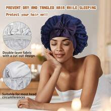 New Lace Satin Ribbon Hollow Out Double Layer Sleep Cap, Women Bonnet Hair Care Hat - Multicolor - View 3