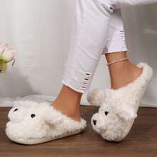 Winter Indoor Warm Slippers For Women Cute Cartoon Dog Plush Slides Memory Foam Fall Bedroom House Shoes - trắng - Xem 4
