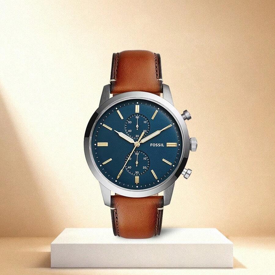 Fossil Men's Quartz Watch, Deep Blue Dial, Light Brown Leather Strap, Business Casual Style, Suitable For Daily Work And Other Occasions - Light Brown - View 1
