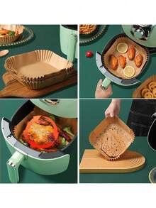 100 piezas/50 piezas/25 piezas/10 piezas Tapetes de papel encerado desechables antiadherentes e impermeables de 8 pulgadas cuadradas para la cesta de la freidora de aire, sartén y accesorios, mejor regalo para volver a la escuela, Halloween, Navidad - Multicolor - Ver 6