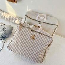1pc Little Bear Squirrel Quilt Storage Bag Luggage Bag Simple Checkered Quilt Bag - Multicolor - View 4