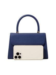 Helyda 1pc Navy Blue Fashionable Solid Color PU Handbag With Flap, Charming & Elegant Ladies Business Bag, Suitable For Women's Daily Use, Clutch/Handbag/Shoulder Bag/Crossbody Bag, Applicable For Wedding/Party/Prom/Banquet - Navy Blue - View 4