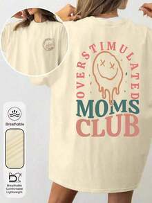 Valentine Outfits For WomenWomen's Summer Overstimulation Mom Club Graphic Print Round Neck Short Sleeve Simple Casual Everyday Black Plus Size-Shirt - 卡其色 - 查看 12