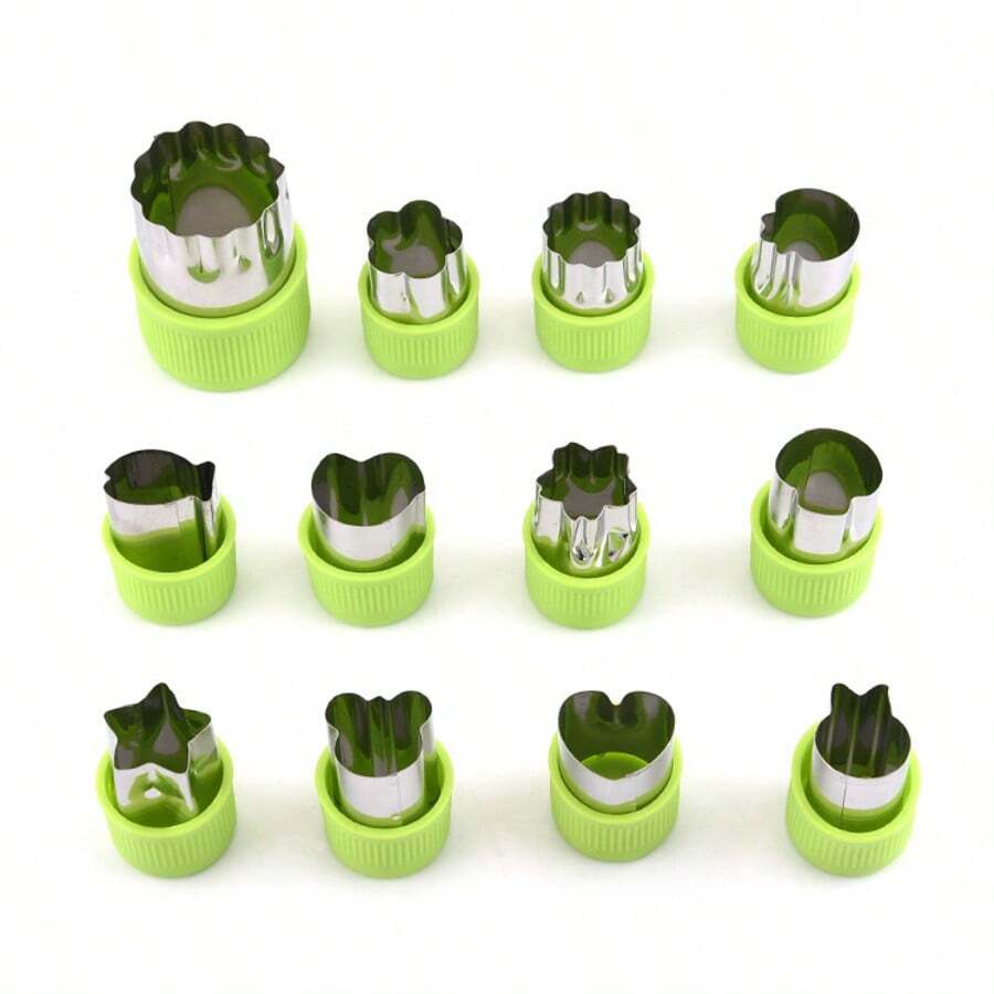 Stainless Steel Molds For Cutting Vegetables And Fruits (12 Pieces) - Green - View 1