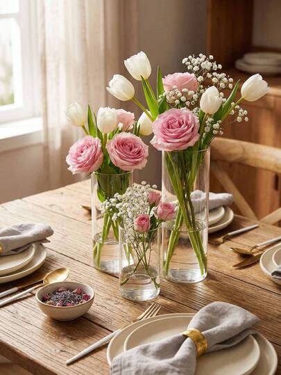 1 pezzo/set Vaso cilindrico bianco trasparente, vaso in stile minimalista moderno, forma cilindrica, adatto per la decorazione della casa, esposizione decorativa, salotto minimalista, studio, sala da tè, caffetteria leggera, riunioni con amici e famiglia, caffetteria di design, ufficio