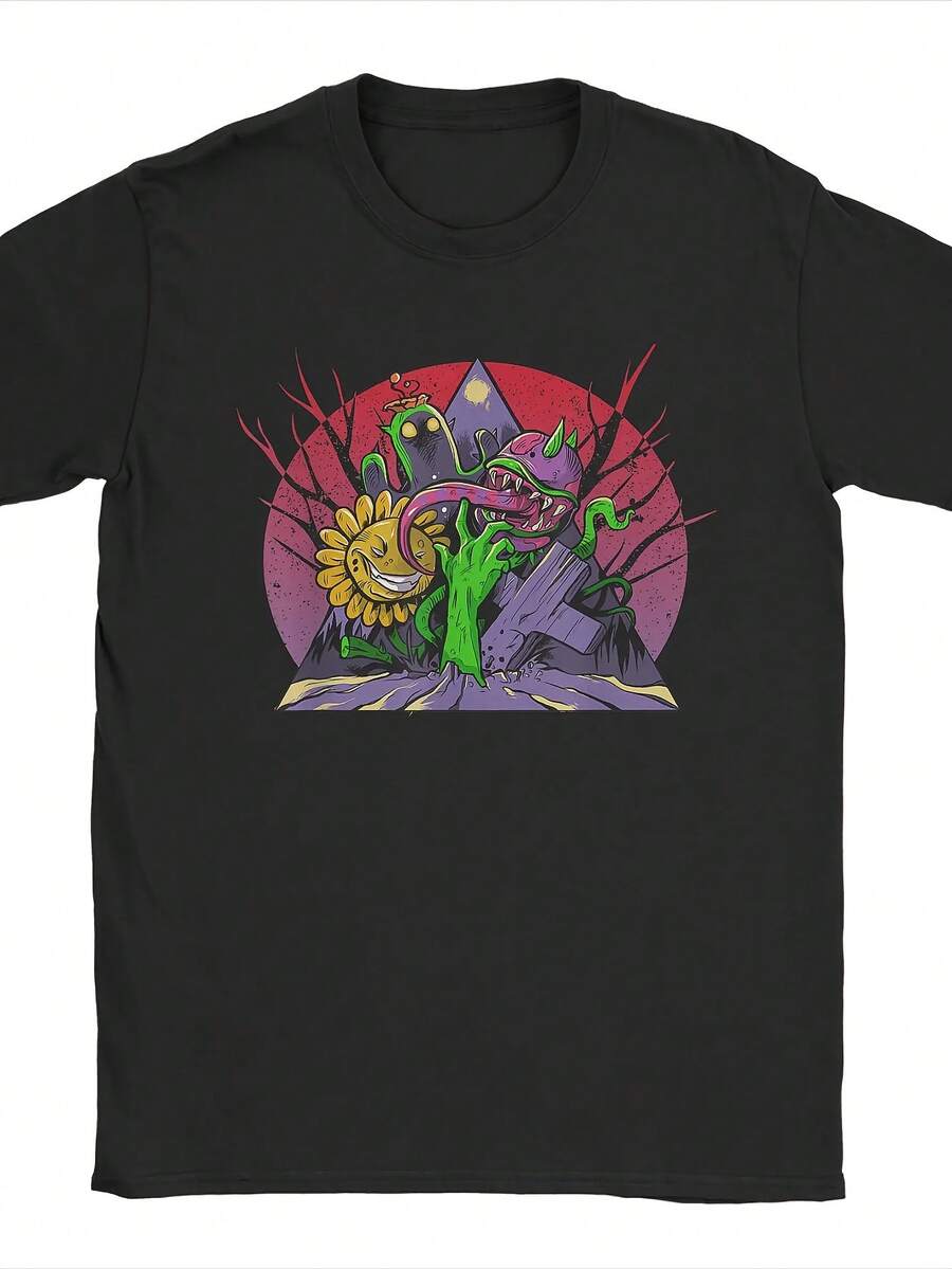 Plan Vs Zombies PVZ Video Game T Shir Men Pure Cotton Novelty T-Shir Round Collar Tees Short Sve Mercdise Unique - 黑色15 - 查看 1