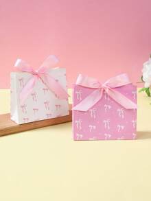 6pcs Pink Bow Gift Bags With Ribbon, Suitable For Baby Shower Party, Girl Birthday Party Gift Boxes, Gender Reveal Party, Bridal Shower Wedding Candy Bags, Newborn Party Snack Bags, Baby Party Favors, Can Be Used For Tabletop Decor, 1st Birthday Party Supplies, Baby Shower Decorations, Gender Reveal Decorations, Wedding Decorations, Birthday Decorations, Birthday Gifts, Pink Bow Party Decor - Pink and White Bow - View 9