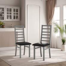 Metal Dining Chairs, Set Of 2, Steel Legs And PU Leather Seats For Kitchen, Living Room, Grey, Black. - Grey - View 1