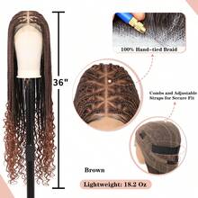 36-Inch Handmade Crochet Box Braids Wig With Baby Hair, Women's Synthetic Fiber Lace Front Long Curly Braided Wig, Suitable For Daily Wear And Holiday Parties - Multicolor - View 8