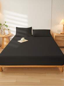 1 pièce Drap-housse ultra doux de couleur unie, literie, drap de lit léger, housse de matelas noire, drap-housse à poche profonde, respirant, convient à tous les formats de lit - lit simple, double, queen, king, pour toutes les saisons, décoration intérieure, lavable en machine - Noir - Voir 9