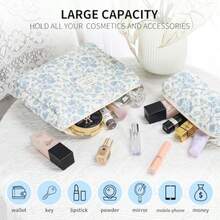 Bolsa de  acolchada de algodón para mujer bolsa de cosméticos grande tamaño pequeño de viaje Azul-Blanco Moderno -B026 - Flor rosa - Ver 6