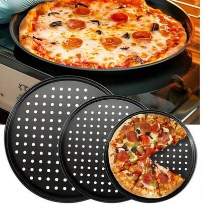 Bộ 1/4 khay nướng pizza bằng thép carbon có lỗ thông hơi, phù hợp cho cả người nấu ăn nghiệp dư và thợ làm bánh chuyên nghiệp.