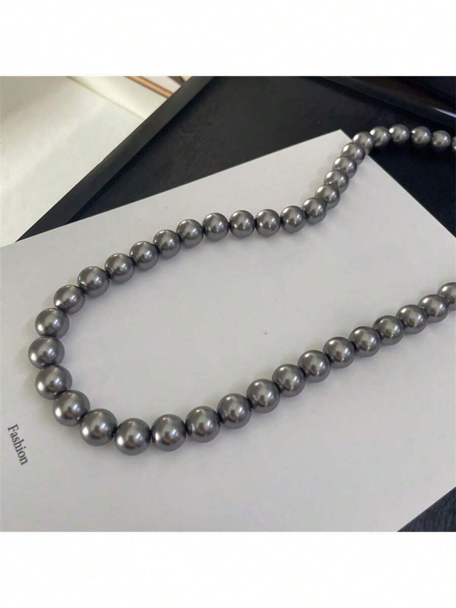 1pc Elegant Freshwater Pearl Necklace - Mixed Candy Color Luxury Women's Clavicle Chain Suitable For Daily Wear And Gifting - Xám - Xem 1
