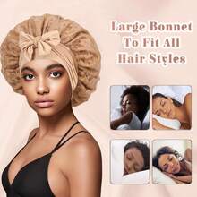 New Lace Satin Ribbon Hollow Out Double Layer Sleep Cap, Women Bonnet Hair Care Hat - Multicolor - View 2