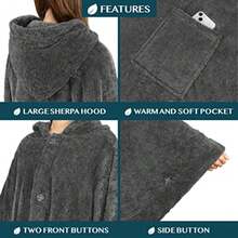 PAVILIA - Poncho con capucha para mujer y adulto manta acogedora y esponjosa capa de sherpa - Gris - Ver 6