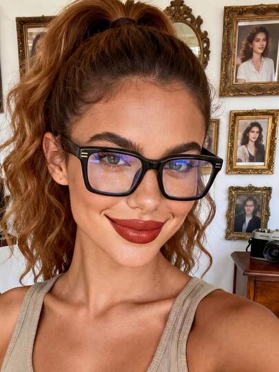 1 Pair Unisex Square Casual Classic Portable Non-Prescription Glasses, Suitable For School, Daily Life, Office, Reading And Other Occasions, Fits Various Face Shapes, Can Be Used As Decoration